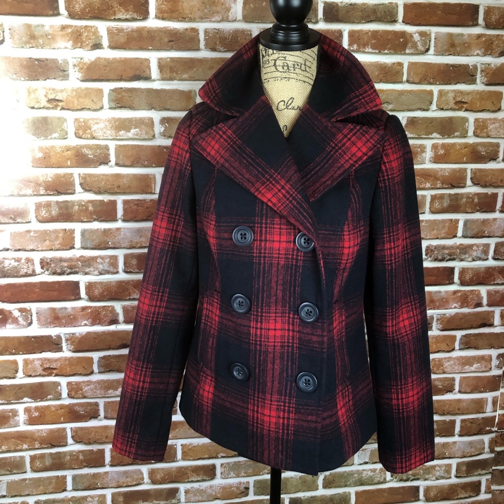 SOLD-Old Navy Plaid Peacoat - Picture 2 of 6